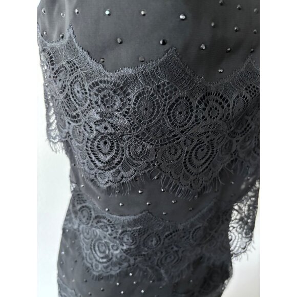 WHBM Top 10 Black Lace Mesh Beaded Sleeveless Whimsigoth Dark Fairycore Romantic - Picture 8 of 13